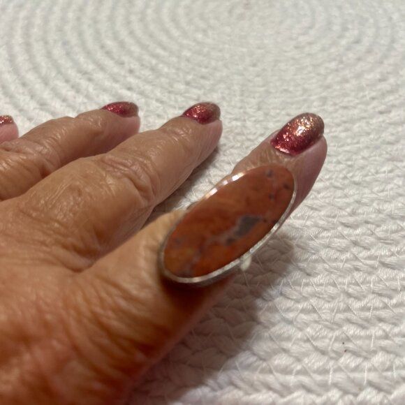 Beautiful RED RAINBOW JASPER Handmade Sterling 925 Ring Size 8.5 #703D - Picture 4 of 4